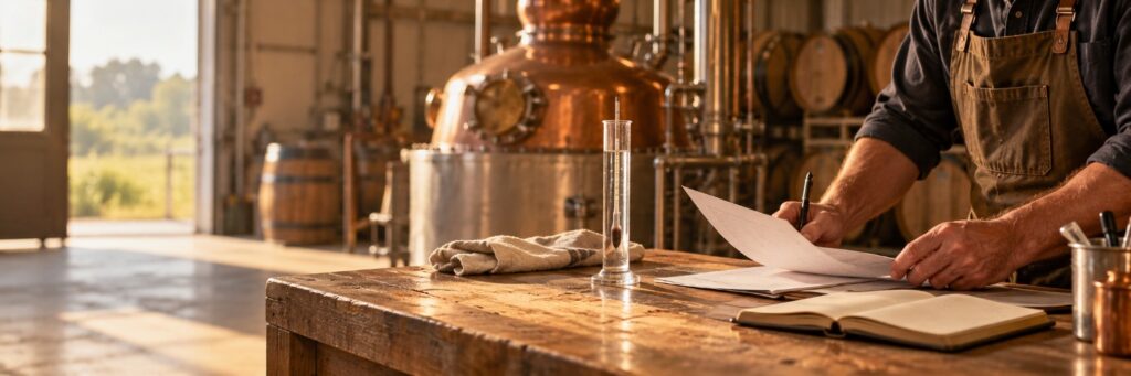 What the government asks a small distillery to prove every month, and why most business software can't Copper Still and Production Records